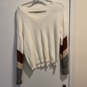 vneck striped sleeve sweater